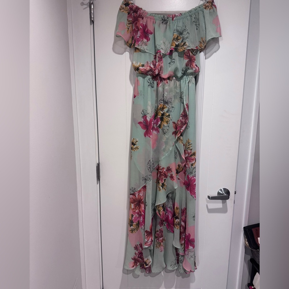 Express Floral High Low Dress - Pink and Green